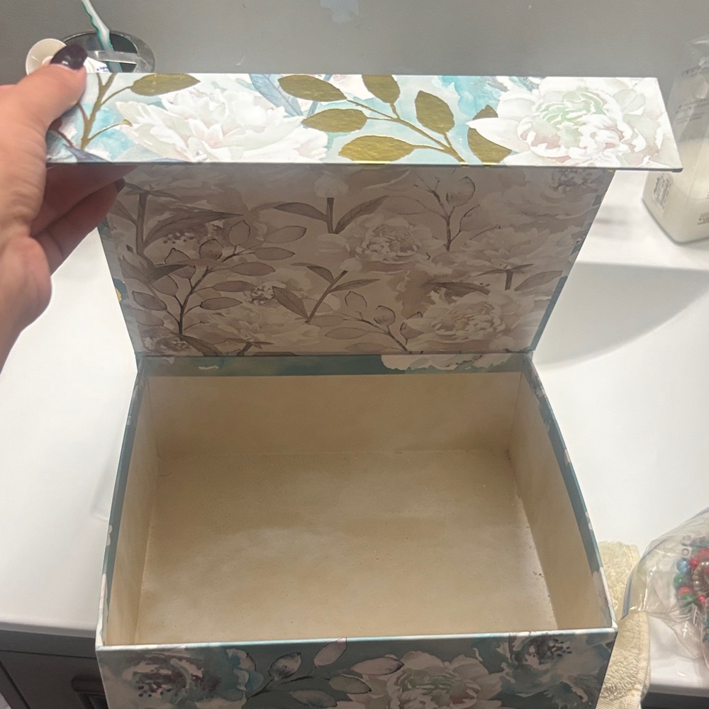 Floral Decorative Box with Gold Accents - Picture 3 of 6